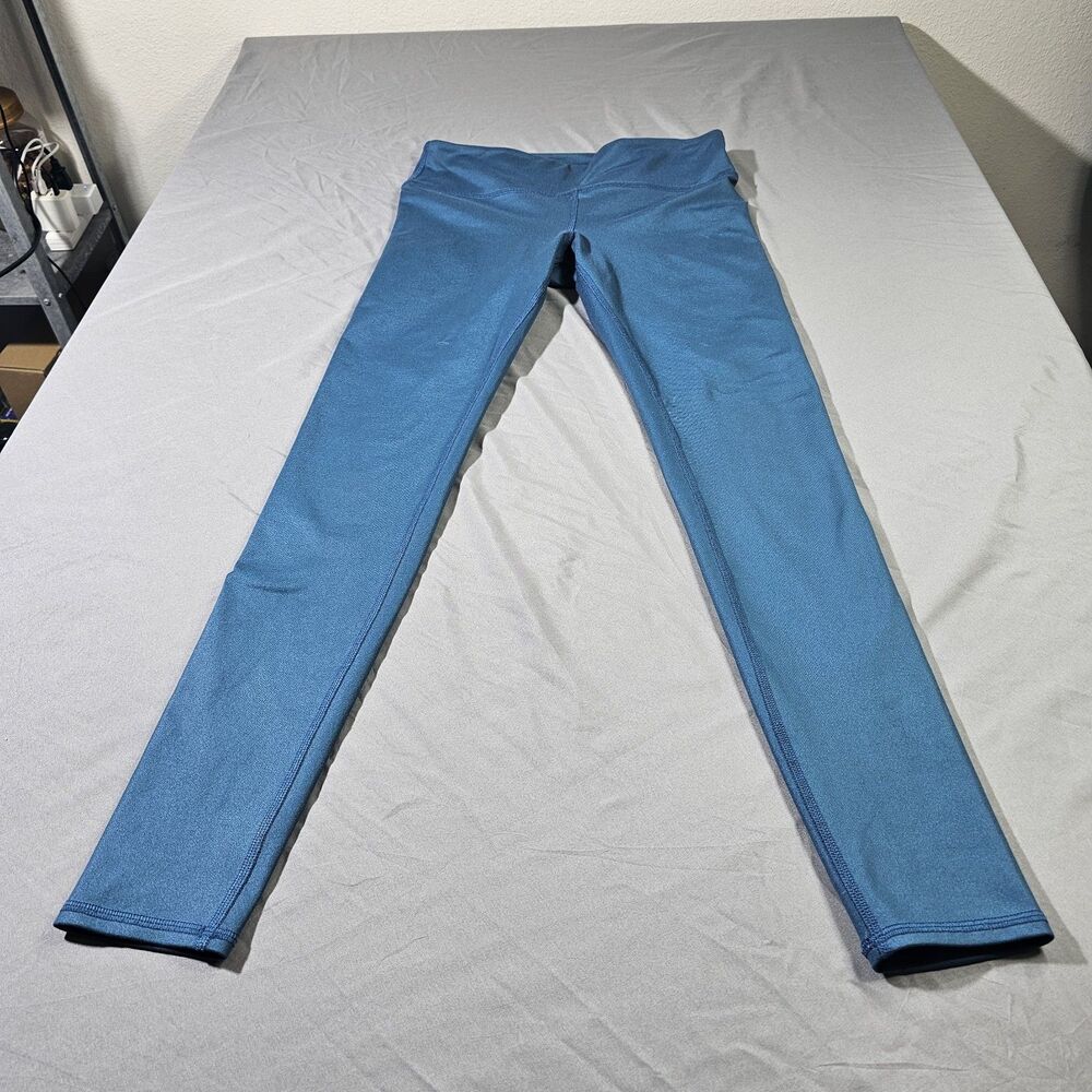 Alo Yoga High-Waist Moto Leggings Teal Blue Size S Small Shiny Mixed Media